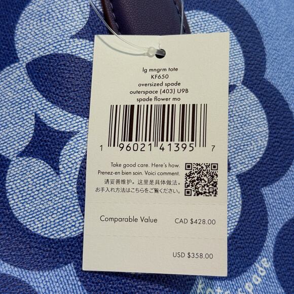 Kate Spade Tote Bag Womens Large Blue Spade Flower Monogram Outerspace KF650 NWT - Picture 5 of 14